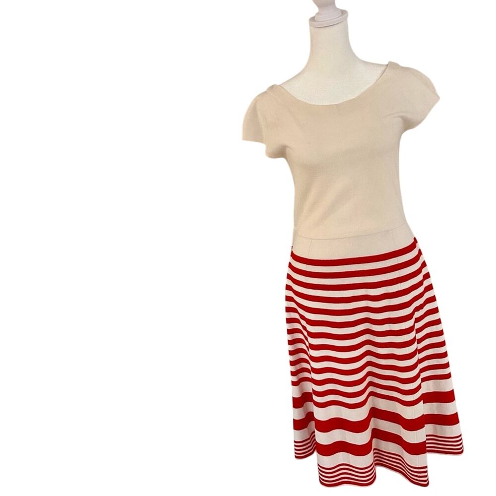 Beautiful Boden White & Red/Orange Striped Dress 8